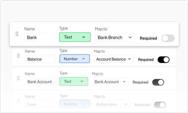 Attribute mapping table showing field names, types, and mapped data points